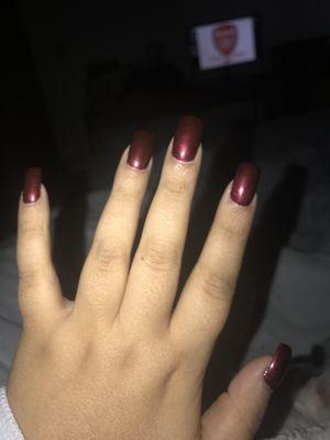 Acrylic nails and a pretty fall gel color done by Lihn!