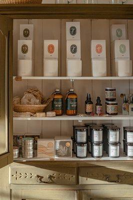 Locally made candles, apothecary, and personal care products