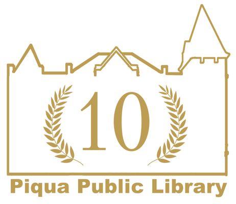 The Piqua Public Library 10 Years at the Plaza Logo