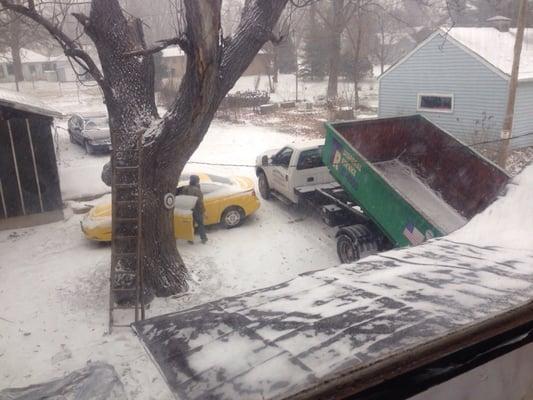 They were able to deliver the dumpster to our back yard under a window so I could throw stuff out from the second story.