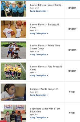 Lavner Education -- examples of summer camp offerings