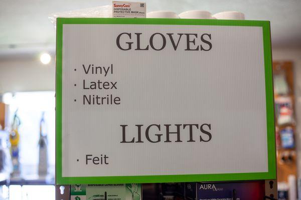 We offer vinyl gloves, latex gloves, and nitrile gloves .