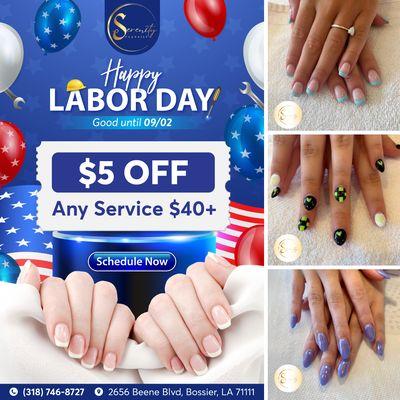 HAPPY LABOR DAY
$5 OFF Any Service $40+
Good until 09/02