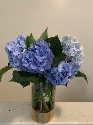 Blue Hydrangeas in a glass vase