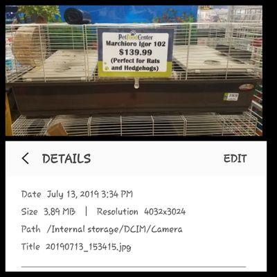 Same cage tagged as being "perfect" for rats