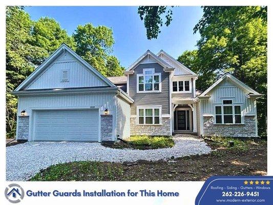 Gutter guards expertly installed in this home to guarantee clean, debris-free gutters, specifically preventing leaves and other blockages.