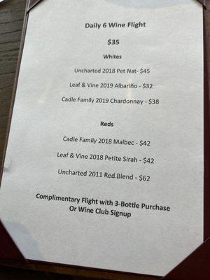 Wine tasting menu