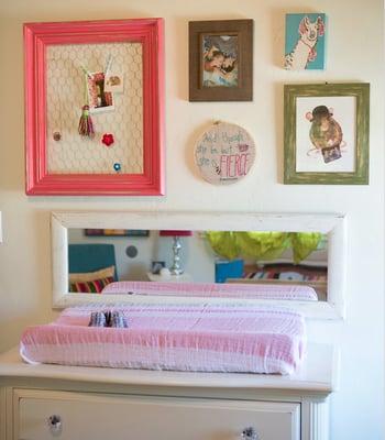 Vintage dresser converted to a changing table.