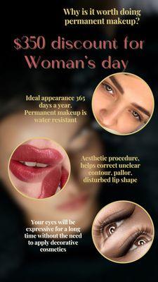 New discount price for beauty ladies $350 any permanent makeup area