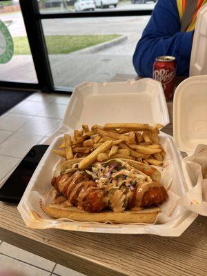 Hot Tenders Sandwich and French fries