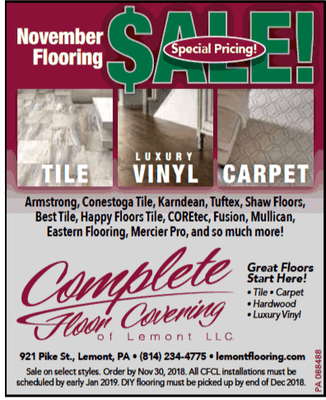 FLOORING SALE in NOVEMBER!!! Sale on select styles...