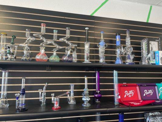 Some Bongs and Trays with velvet bags