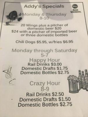 These specials aren't bad. Alcohol and food plus live entertainment. Plus you can take alcohol back to your room if you stay here !