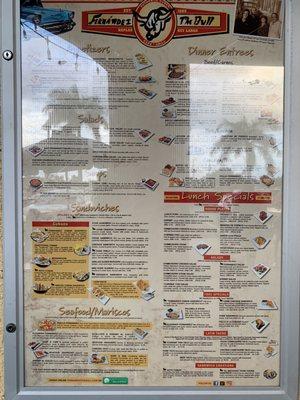 Menu posted outside the restaurant