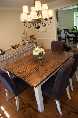 5' Farmhouse Table (Extra Wide 45"). Table top is Dark Walnut with Ivory Base.