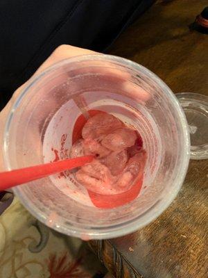 Full ice cubes and strawberries made up a third of my smoothie.