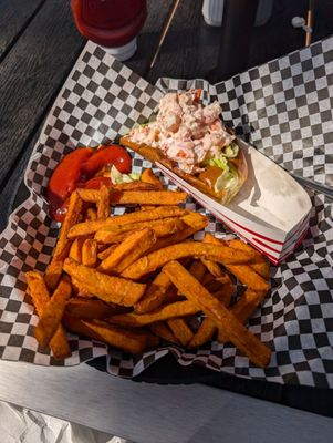 Lobster roll and sweet potato fries