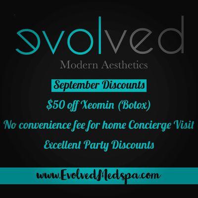 Sept Discounts www.EvolvedMedspa.com