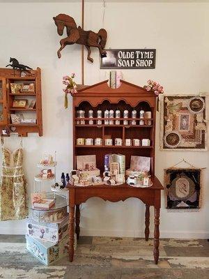 Olde Tyme Soap Shop has Wonderful Soaps, Lotions, Facial Toner, Handcrafted Wooden Soap Dishes, Trivets, Bow Makers and More!