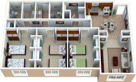 Apartment Floor Plan*
* The floor plan shows the layout of the apartment.  Decorations are not provided by The Ivy except for a