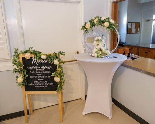 Kitchen area bar. catering Staff set up inside kitchen and guest walked to the bar to get a plate