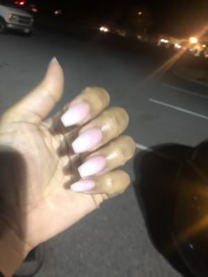 Acrylic nails and design (pink and white ombré)