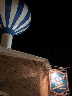 Ogden water tower behind the Lucky Pig!