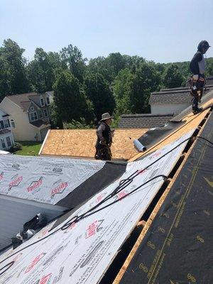 Synthetic underlayment installation for decking protection.