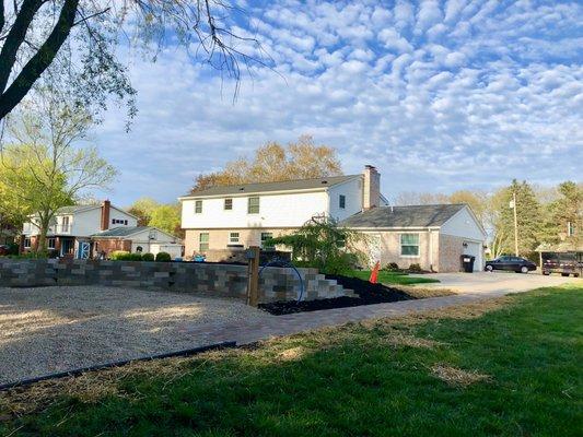 Retaining wall, patio walkway, level gravel pad for new shed