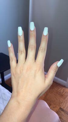 White gel acrylic set coffin shape $65 total