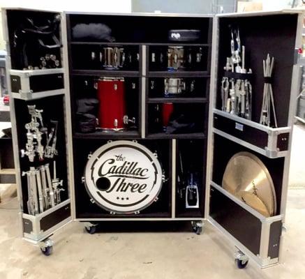 A killer custom drum vault for our buddies in Cadillac Three - featuring a 3/4 door that can hold up to 24" cymbals and a 1/4" for hardware.