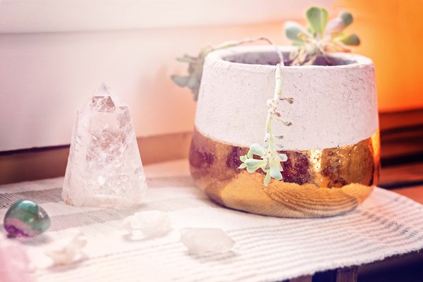 Crystals, oils, plants, and good energy adorn our spaces.