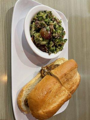 White BBQ Sandwich with broccoli salad