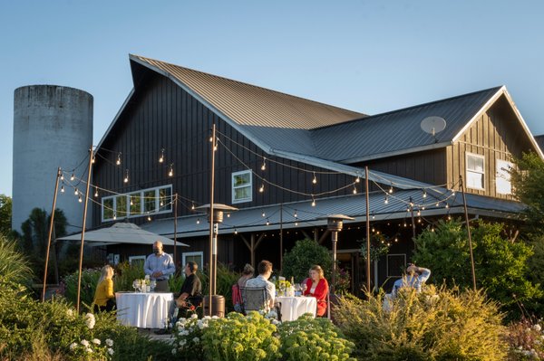 Outdoor patio on a summer evening.