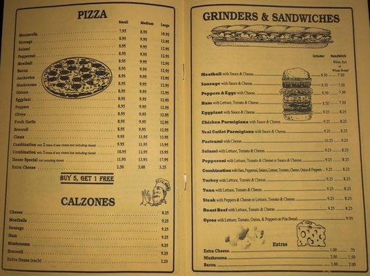 Pizza / Grinders Menu