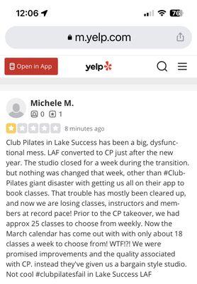 Club Pilates Lake Success LAF failure