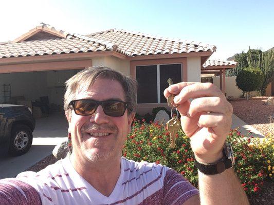 Joe gets the keys to his new home (with a pool - which you need in AZ!)