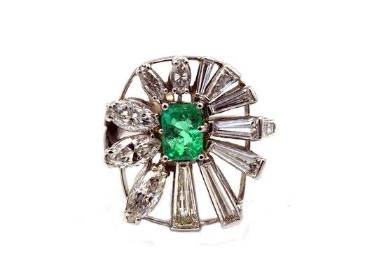 1960's Platinum Emerald & Diamond Ring