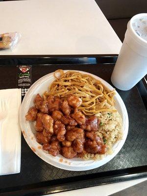 General Tso Chicken w/fried rice and noodles.