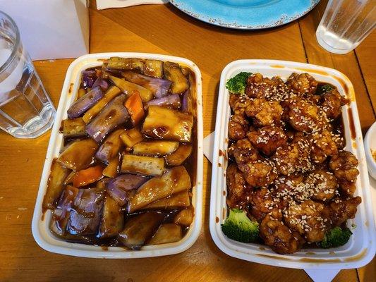 Eggplant in garlic sauce and chicken sesame from No.1 Restaurant