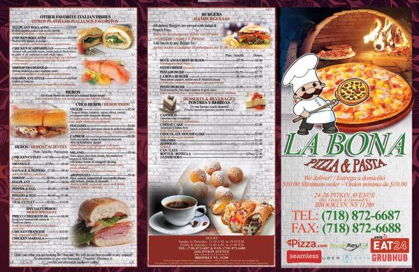 LA BONA PIZZA & PASTA MENU