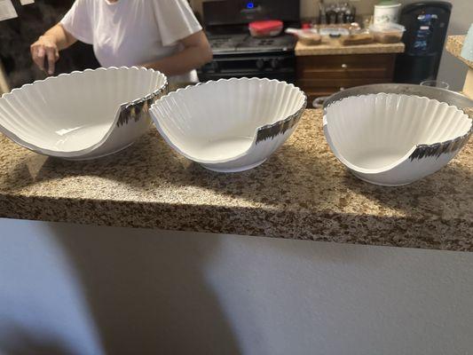 Broken bowls with out the pieces that fell off