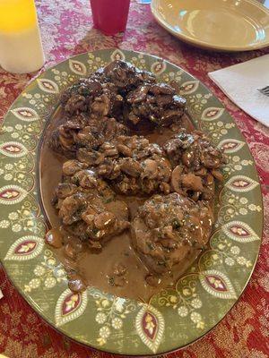 Steak Diane, with mushroom/brandy/cream sauce