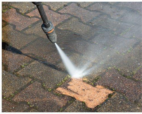 Brick and concrete cleaning. Driveway and patio power washing.