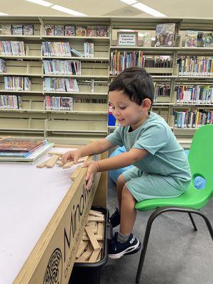 My son playing with the blocks