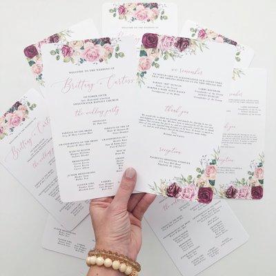 Floral rounded corner wedding program.