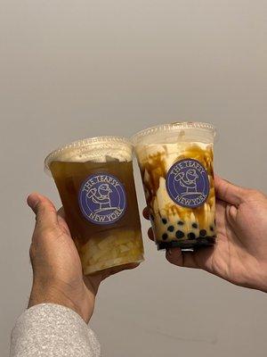 Mango Green Tea and Brown Sugar Boba Milk Tea (with jasmine Brown Sugar Boba Milk Tea (with Jasmine Green Tea)