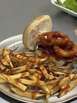 Burger bacon and fries