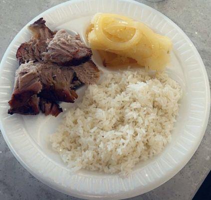 Roast Pork, yuca with mojo and white rice