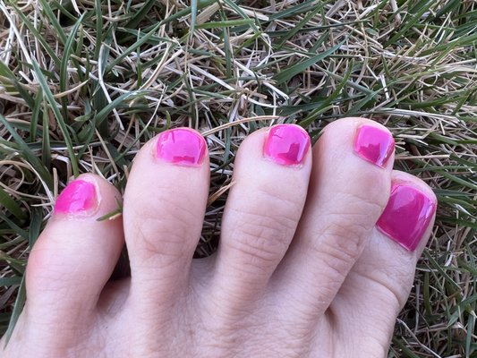 Gel pedicure with 2 different shades of pink....which is not what I wanted or asked for.